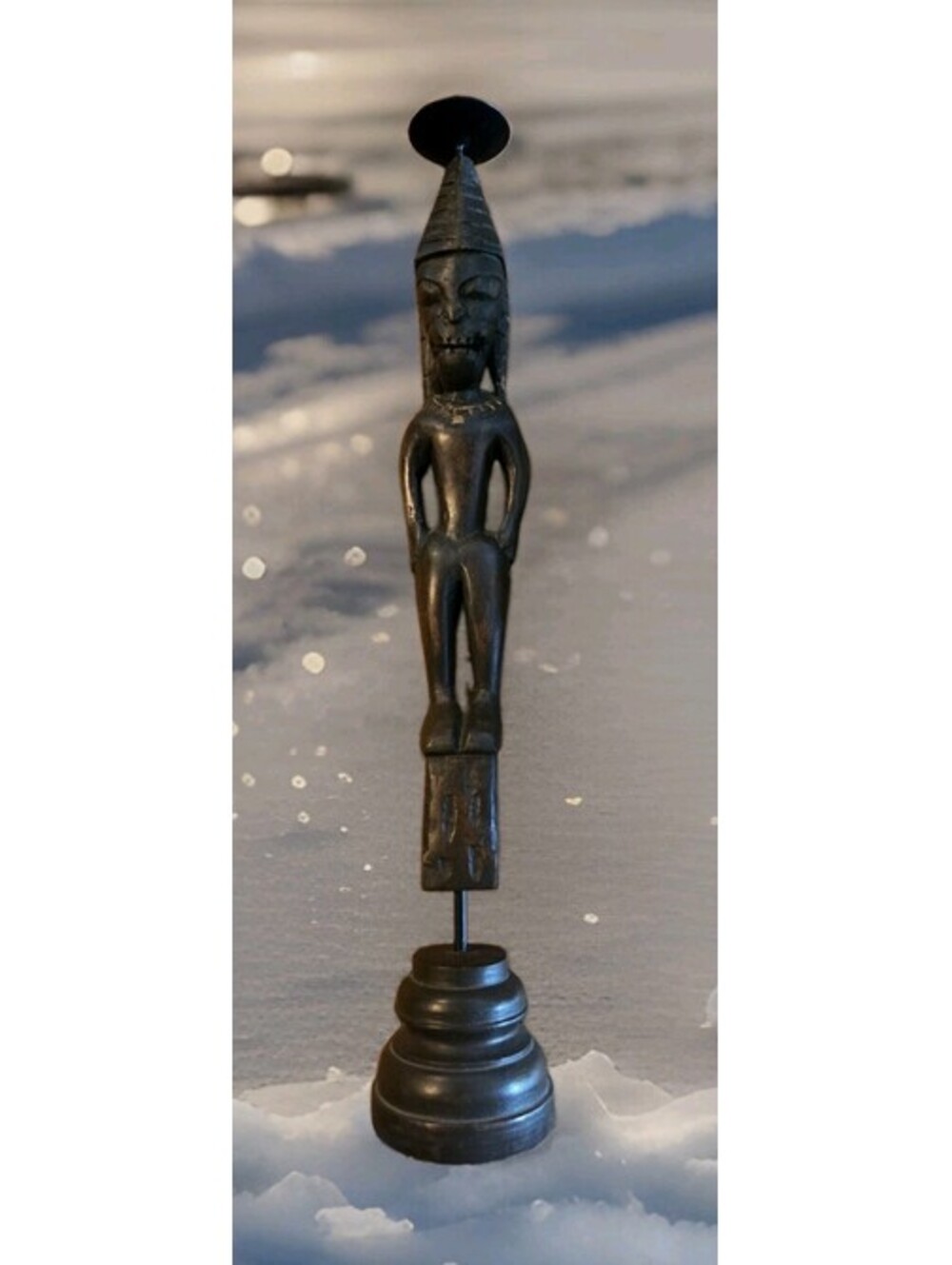 Vintage African Native Tribal Carved Dark Wood Candle Holder 17.75"TallX3"Wide